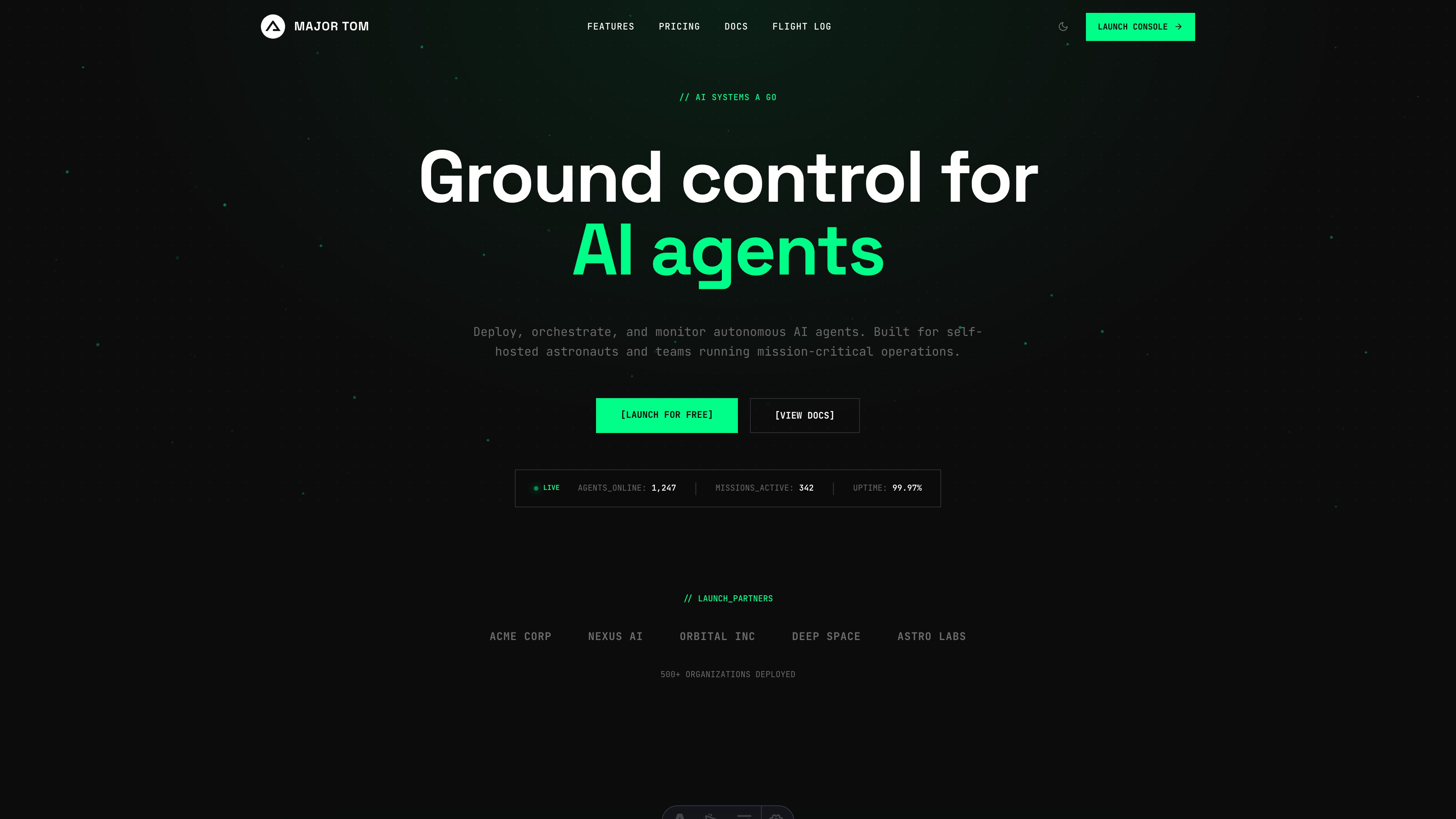 Major Tom — Ground control for AI agents